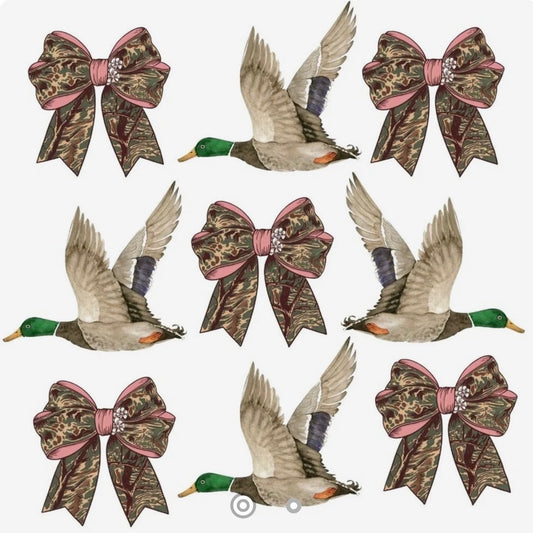 Camo bows and flying mallards allover print graphic tee design