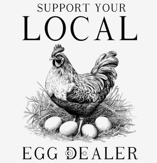Support Your Local Egg Dealer vintage hen on nest graphic tee design