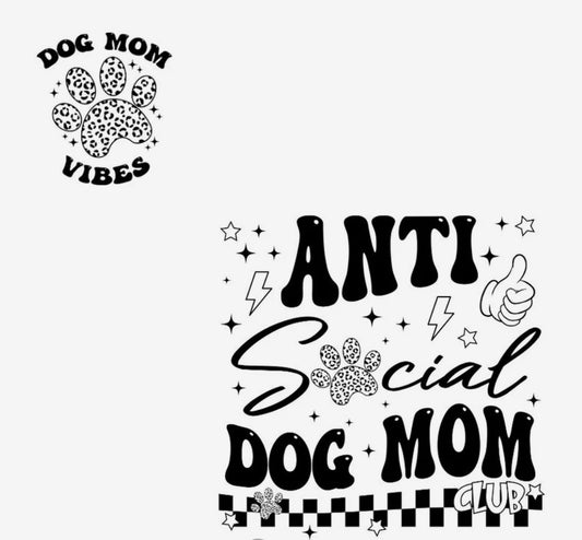 Anti Social Dog Mom Club retro groovy leopard paw graphic tee design