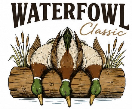 Waterfowl Classic mallards on log with cattails graphic tee design